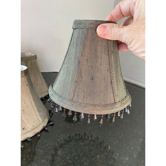 Greenish/Blackish/Grayish 6" Chandelier Shades, Black Beaded Fringe (Qty. 4) - Picture 3 of 8